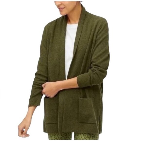 J.Crew Women Large Chelsea Sweater Blazer Shawl Collar Open Front Olive Cardigan - Picture 2 of 10